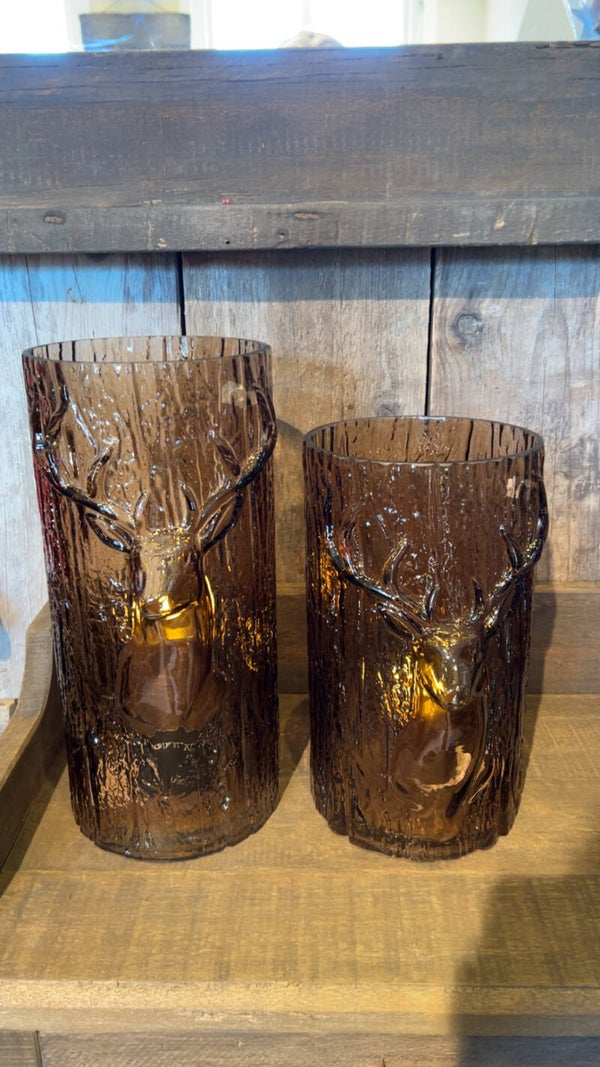 Glazen windlicht met hert – bruin