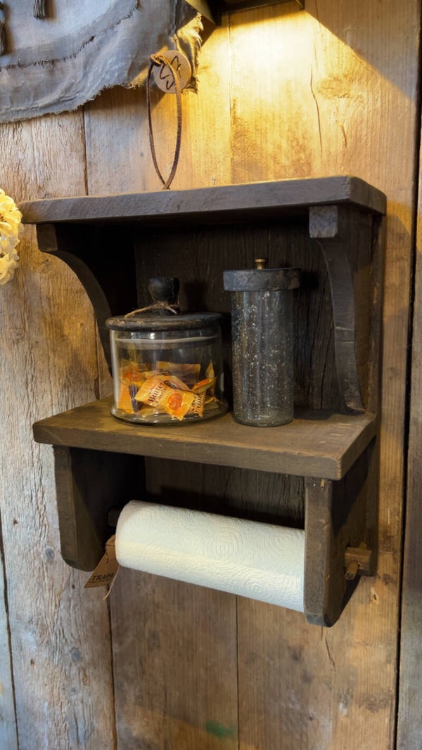 Wandrek met Keukenrolhouder – Driftwood | 32 x 17 x 40 cm