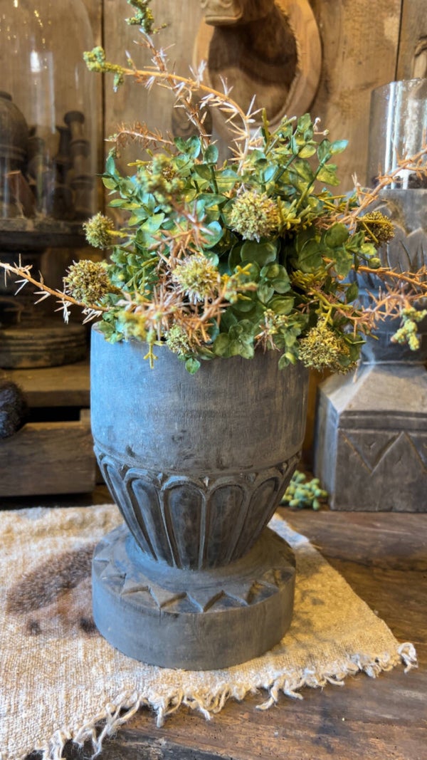 Houten vijzel / pot grey