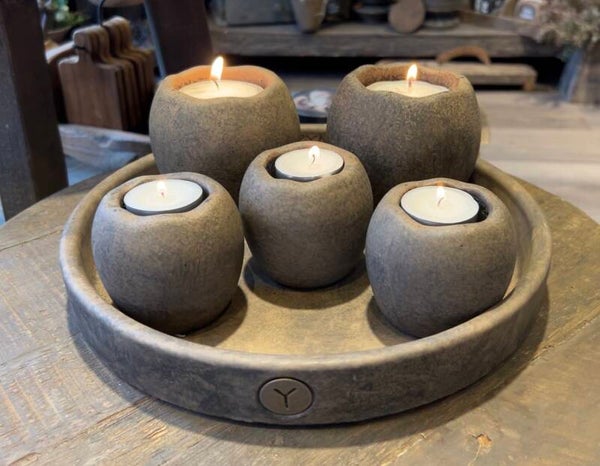 Brynxz Set of 5 Tealightcups on a Plate Majestic Brown