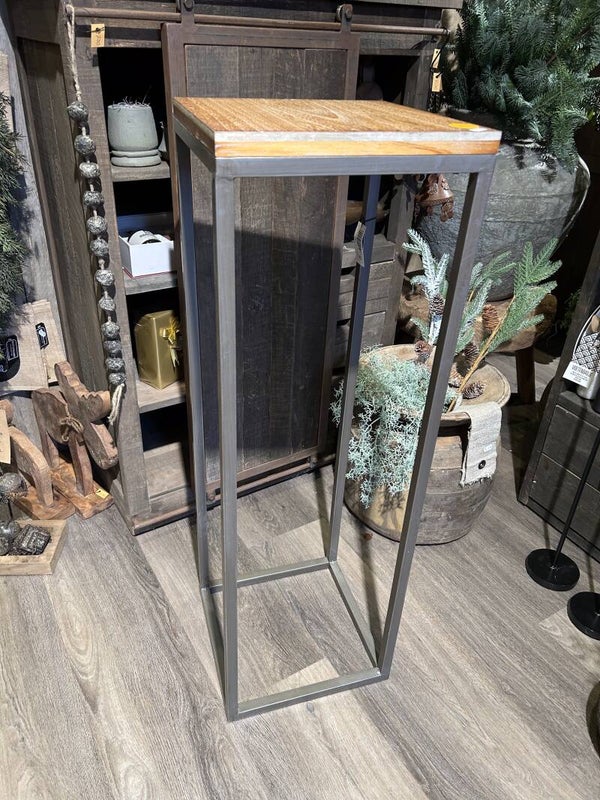 Industrieel zuil met houten blad.Afhalen