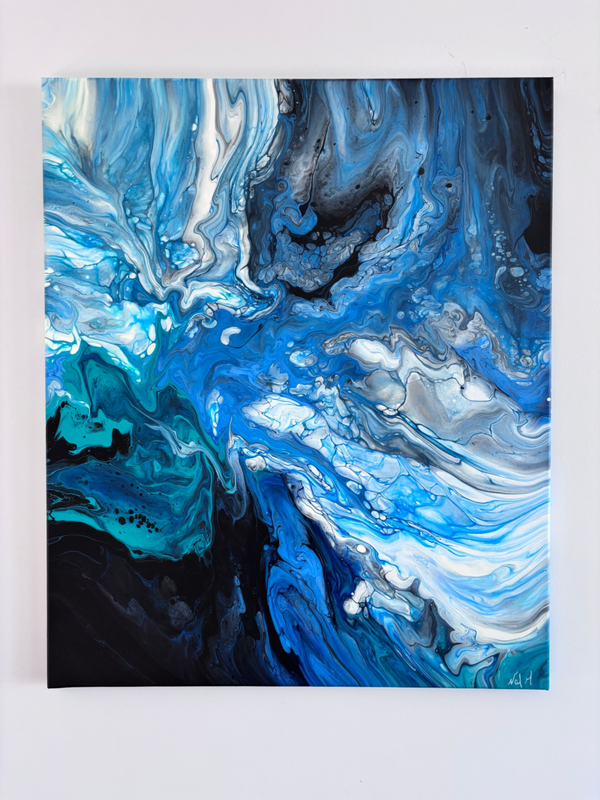 Bleus, blanc et turquoise