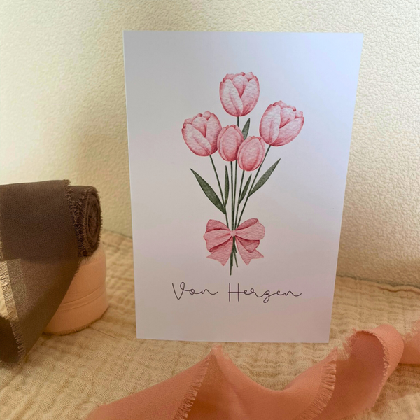 Alltagskarte „Von Herzen“ mit rosa Tulpen – inkl. Umschlag