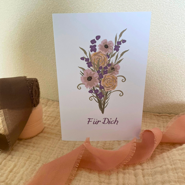 Alltagskarte „Für dich“ mit rosa und lila Blumen – inkl. Umschlag