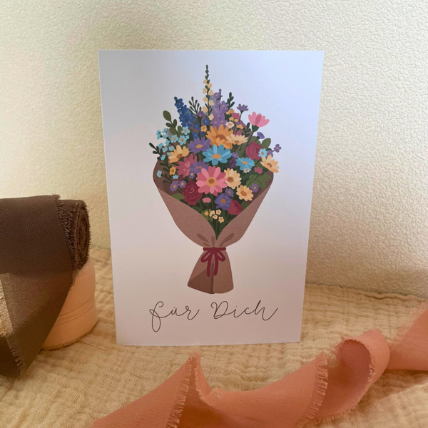 Alltagskarte „Für Dich“ mit bunten Blumenstrauß – inkl. Umschlag