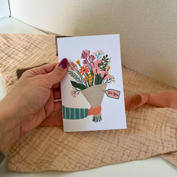 Alltagskarte „For You“ mit buntem Blumenstrauß – inkl. Umschlag