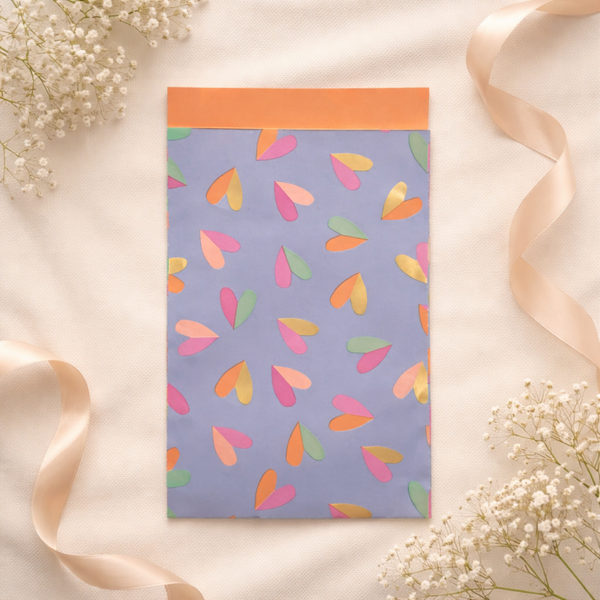 Geschenktüte, Herz Duo Gold/ Blau/ Peach, 12x19 cm