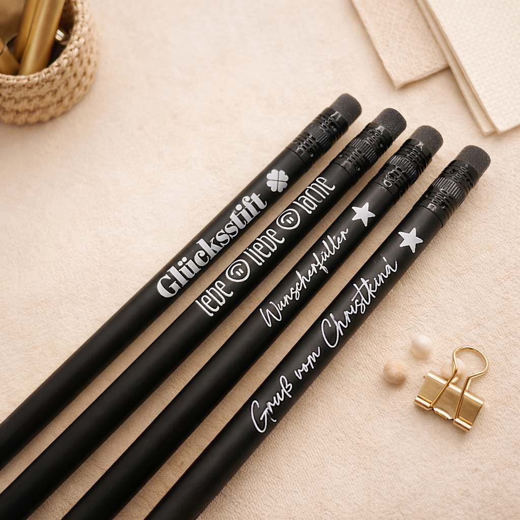 Bleistift mit Radiergummi und Spruch