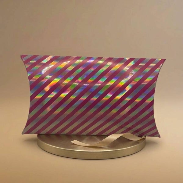 Kissenschachtel, Holografisch, pinke Streifen