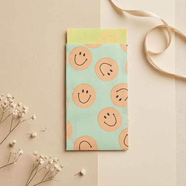 Geschenktüte, Smiley Orange- Gelb- Mint, 7 x 13 cm