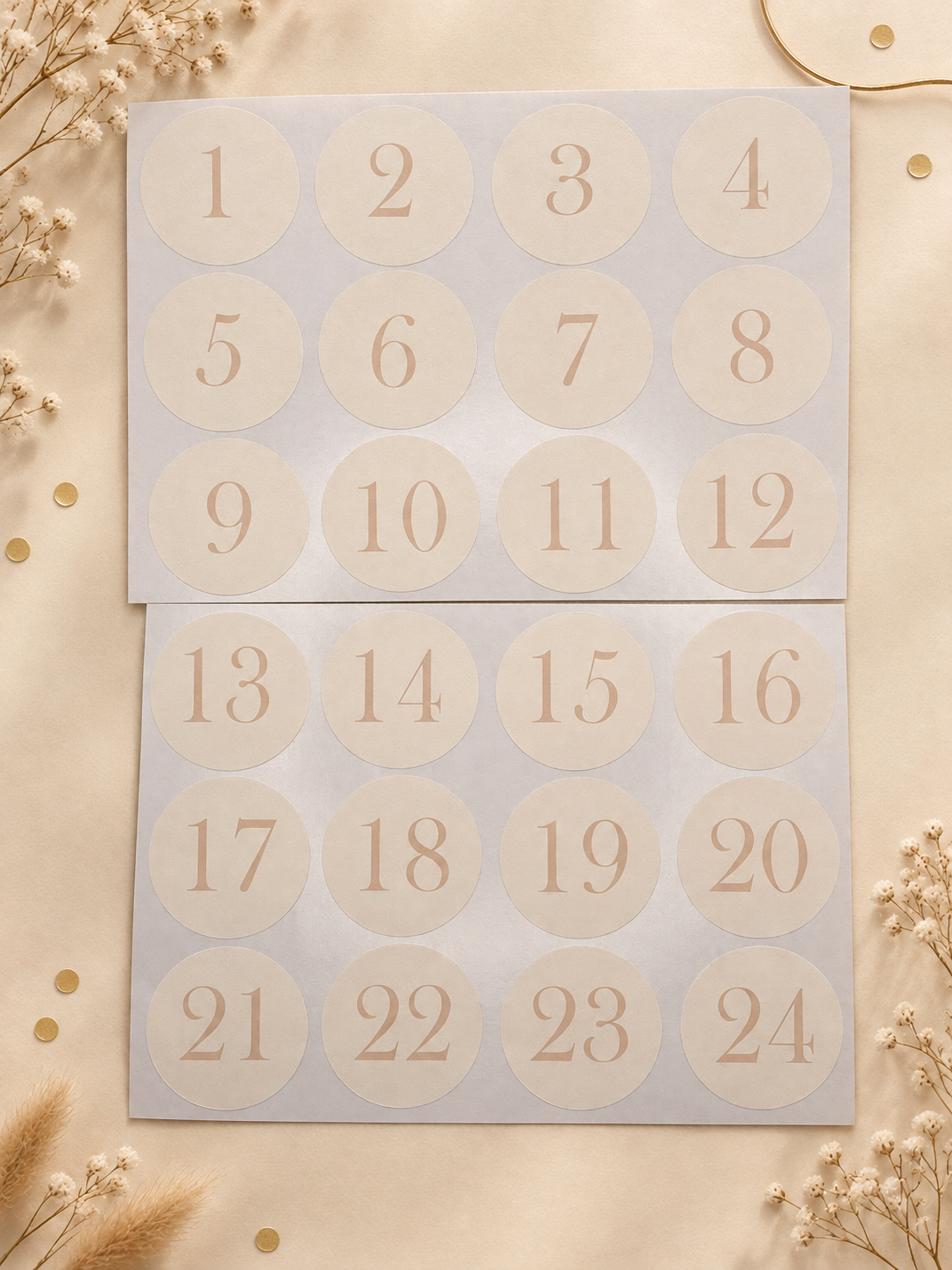 Runde Adventskalender-Zahlen (4 cm) – Handgemachte Sticker für deinen DIY-Kalender