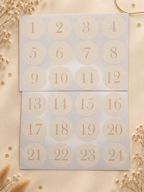 Runde Adventskalender-Zahlen (4 cm) – Handgemachte Sticker für deinen DIY-Kalender