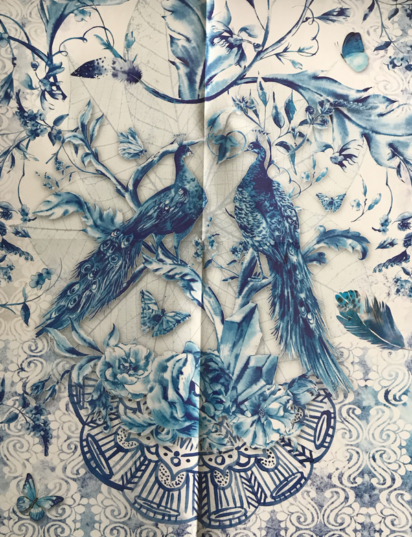 Cadeaupapier ( blauw / wit )
