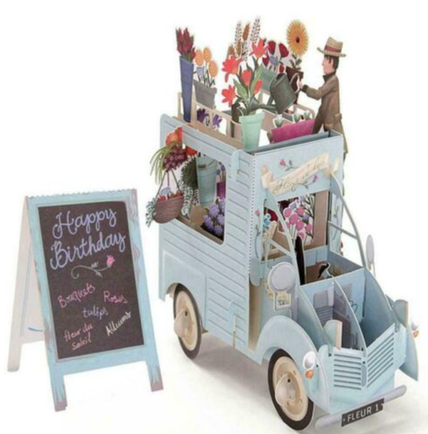 Pop-up card Bloemenauto 