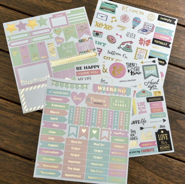 4 stickervellen voor je agenda of bullet journal met gouddruk
