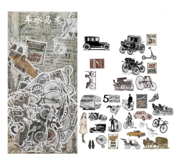 60 nostalgische papieren stickers zwart/wit sepia