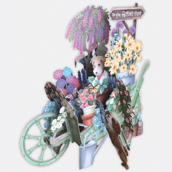 Pop-up card 'THE GREEN WHEELBARROW'