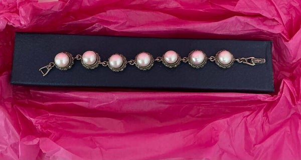 Pulsera de Plata de Ley envejecida con perlas engastadas