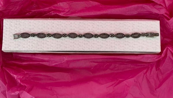 Pulsera de Plata de Ley envejecida con diseño ovalado y marcasitas