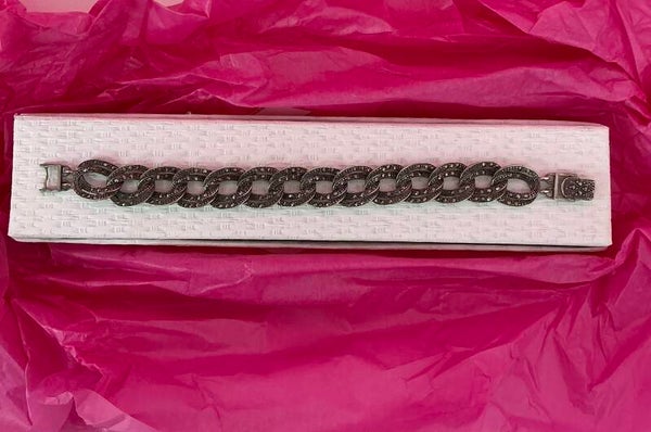 Pulsera de Plata de Ley envejecida con eslabones y marcasitas