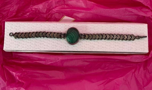 Pulsera de Plata de Ley envejecida con malaquita natural