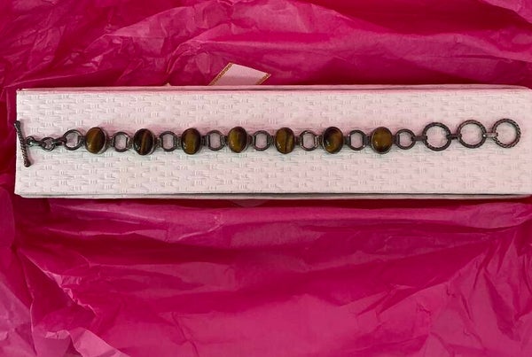 Pulsera de Plata de Ley envejecida con piedras de ojo de tigre