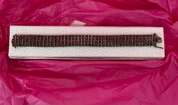 Pulsera de Plata de Ley envejecida con granates naturales