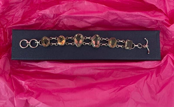 Pulsera de Plata de Ley envejecida con cuarzos naturales en tonos miel