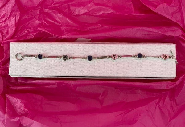 Pulsera de Plata de Ley con detalles de esmalte en tonos azul y coral