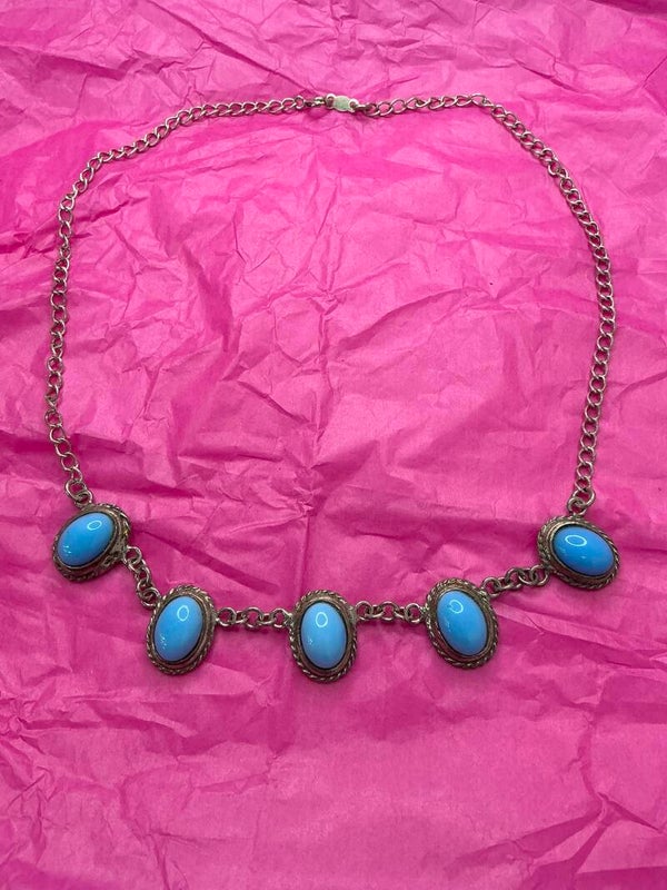 Collar de Plata de Ley envejecida con cabujones de turquesa