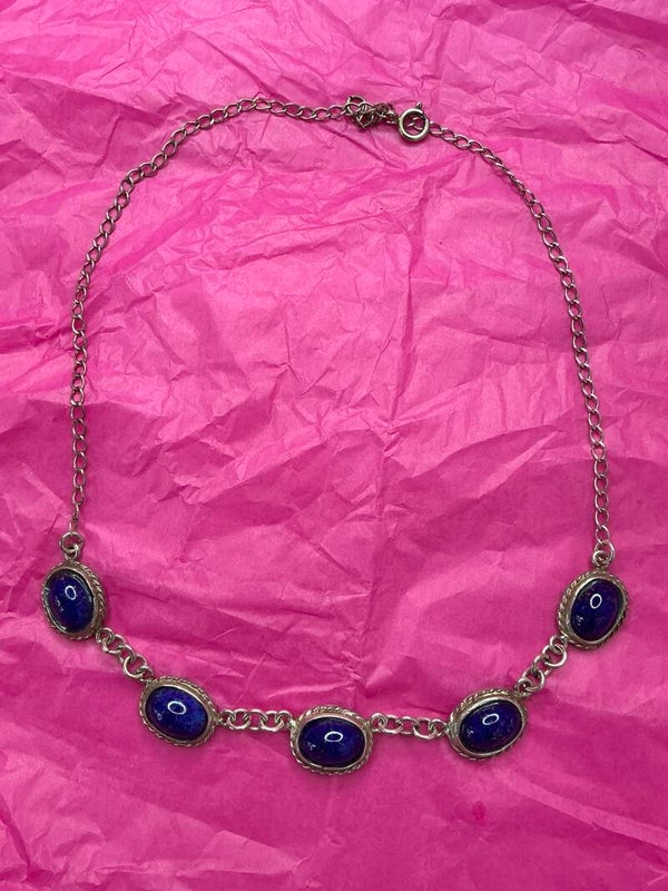 Collar de Plata de Ley envejecida con piedras azules ovaladas