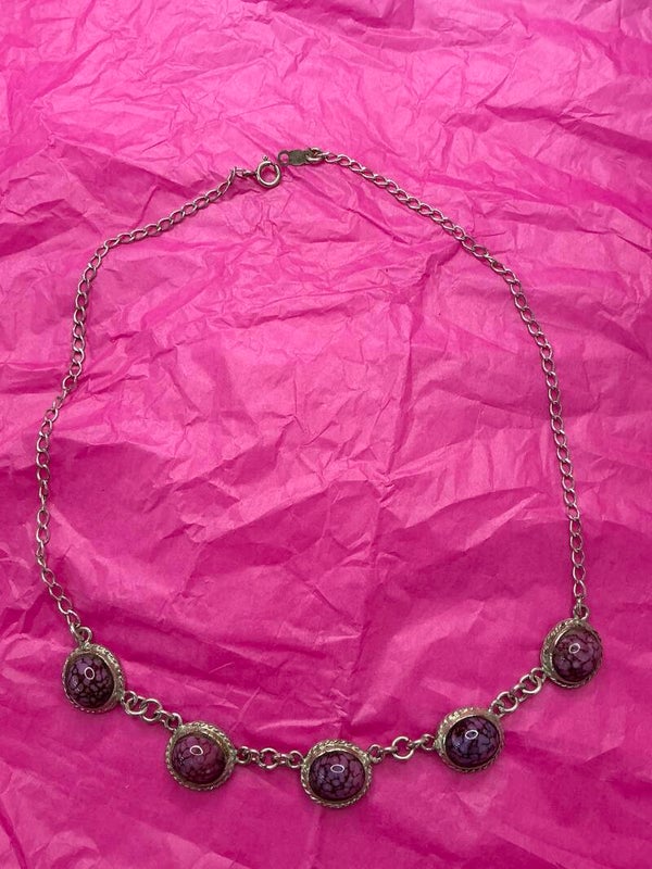 Collar de Plata de Ley envejecida con piedras malva engastadas