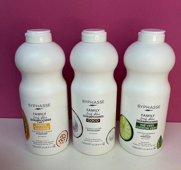 Champú Familiar Byphasse 750 ml – Coco, Papaya & Mango, Té Verde y Lima