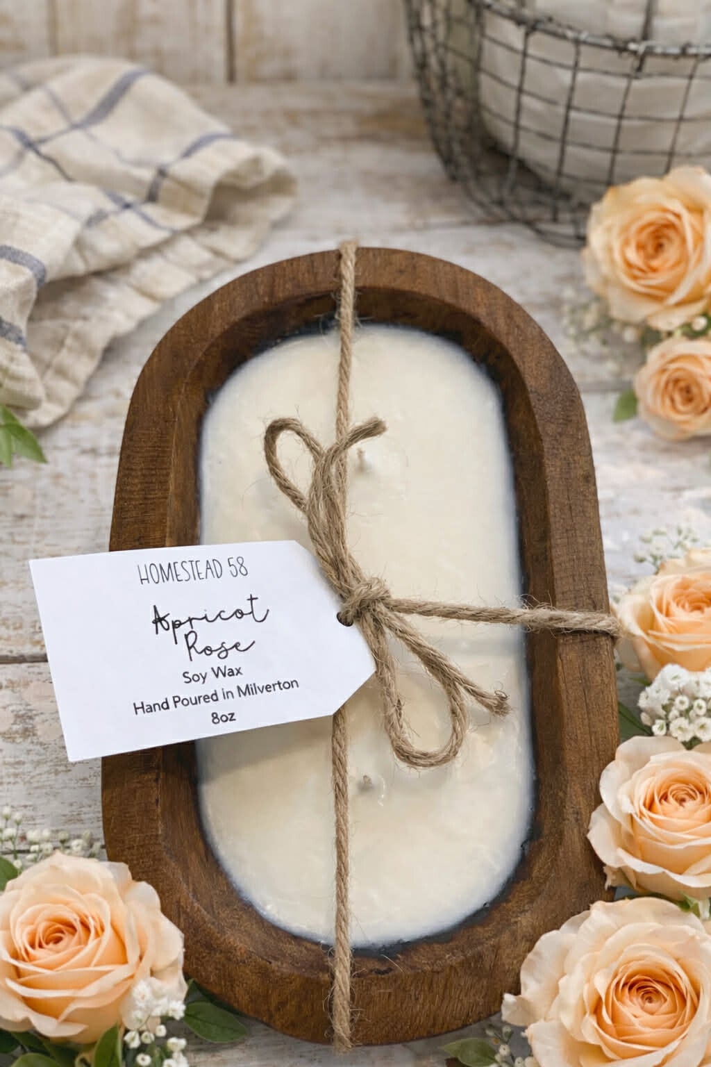 Apricot Rose Soy Wax Dough Bowl Candle – 8oz