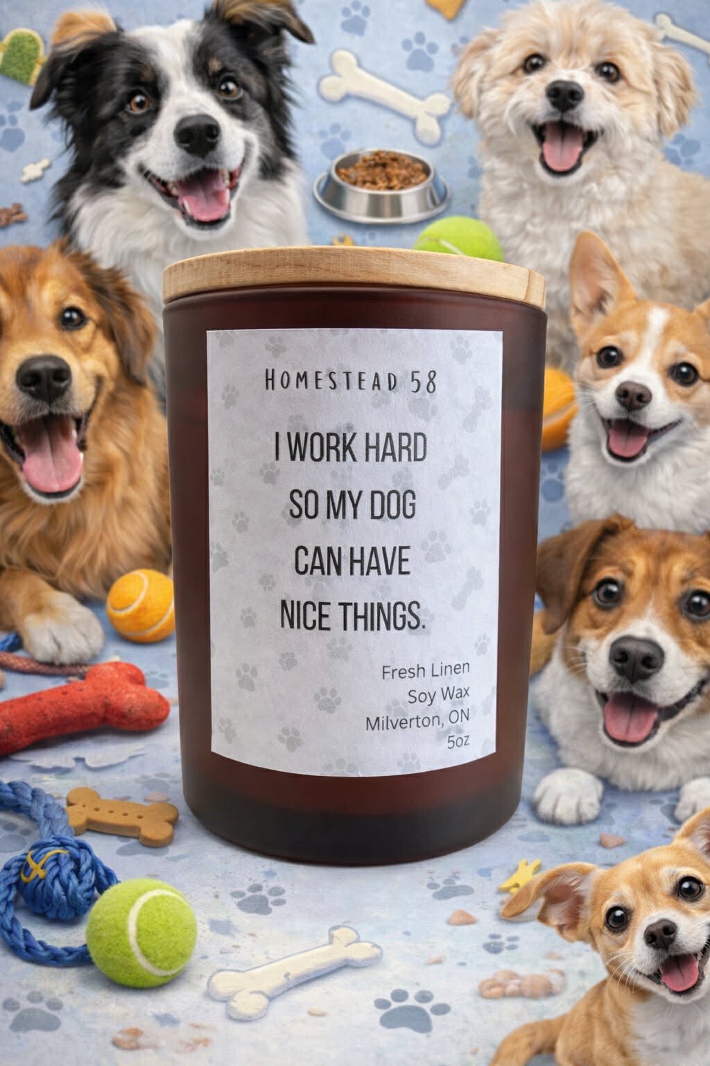 “I Work Hard So My Dog Can Have Nice Things” Soy Candle – Fresh Linen 5oz