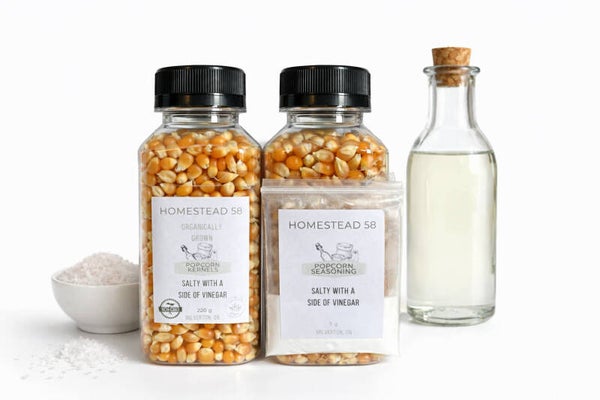Organically Grown Popcorn Kernels Salt & Vinegar Seasoning Included