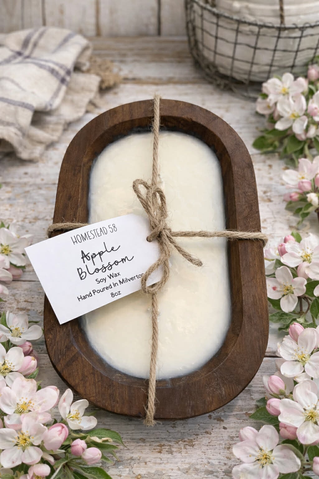 Apple Blossom Soy Wax Dough Bowl Candle – 8oz