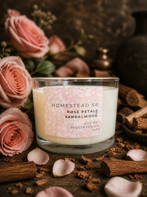 15oz Rose Petals + Sandalwood Three-Wick Soy Candle