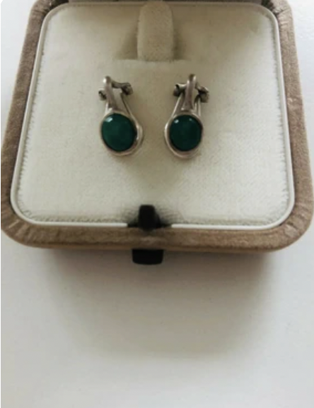 Schmuck, Silberohrringe Clips mit Smaragden, Echt Silber