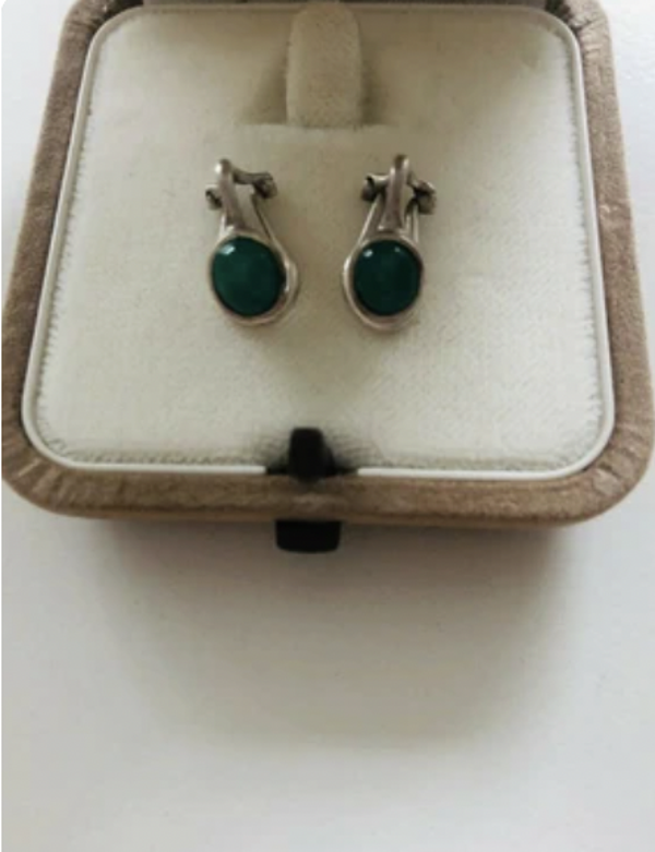 Schmuck, Silberohrringe Clips mit Smaragden, Echt Silber