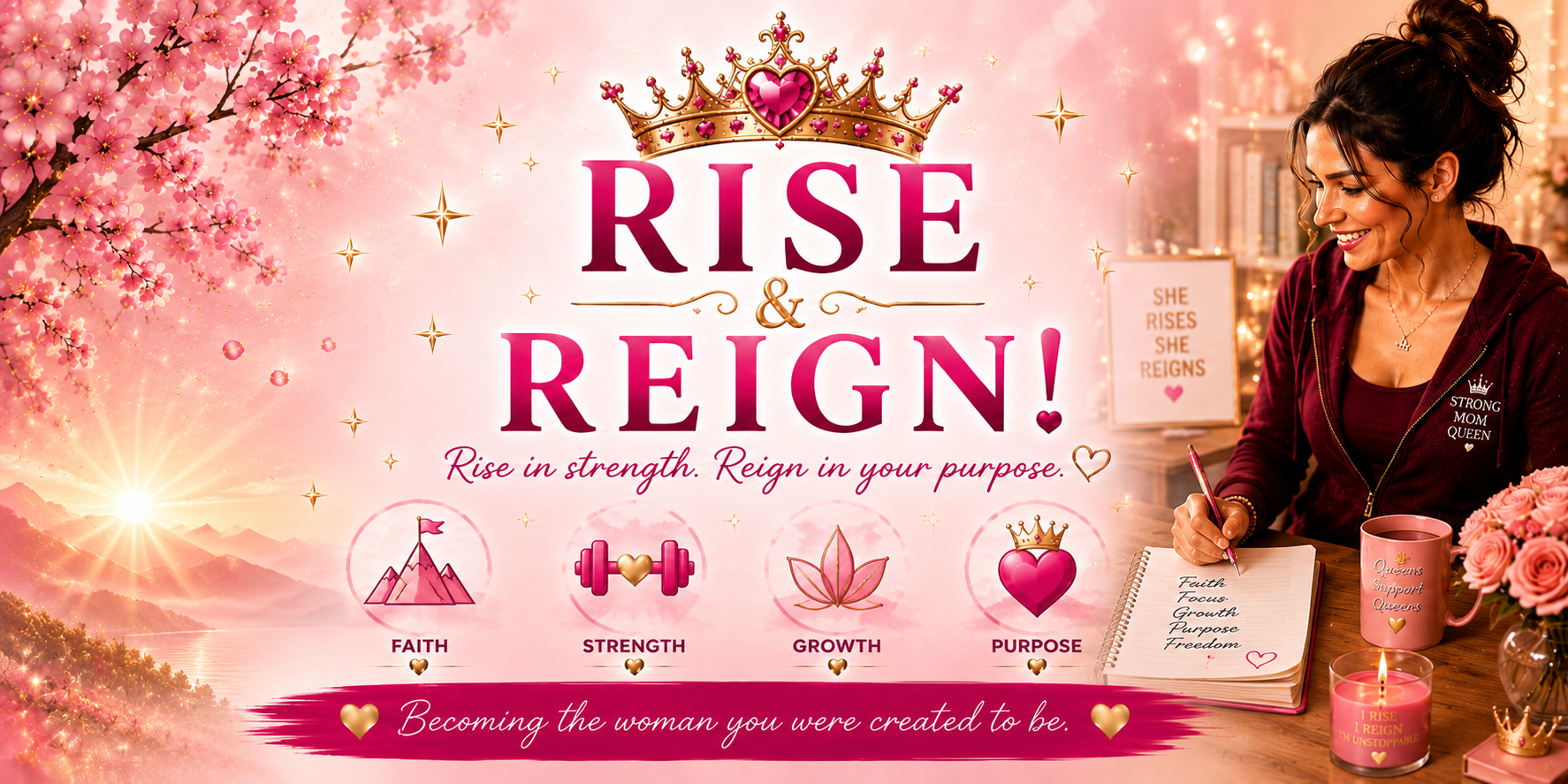 Rise and Reign quarterly celebration - online fitness community event for moms