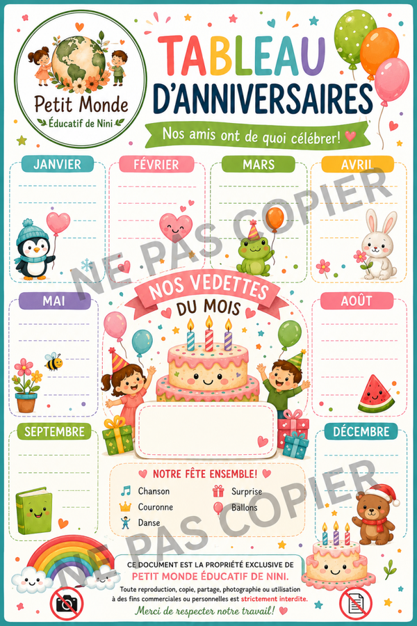 Tableau des Anniversaires