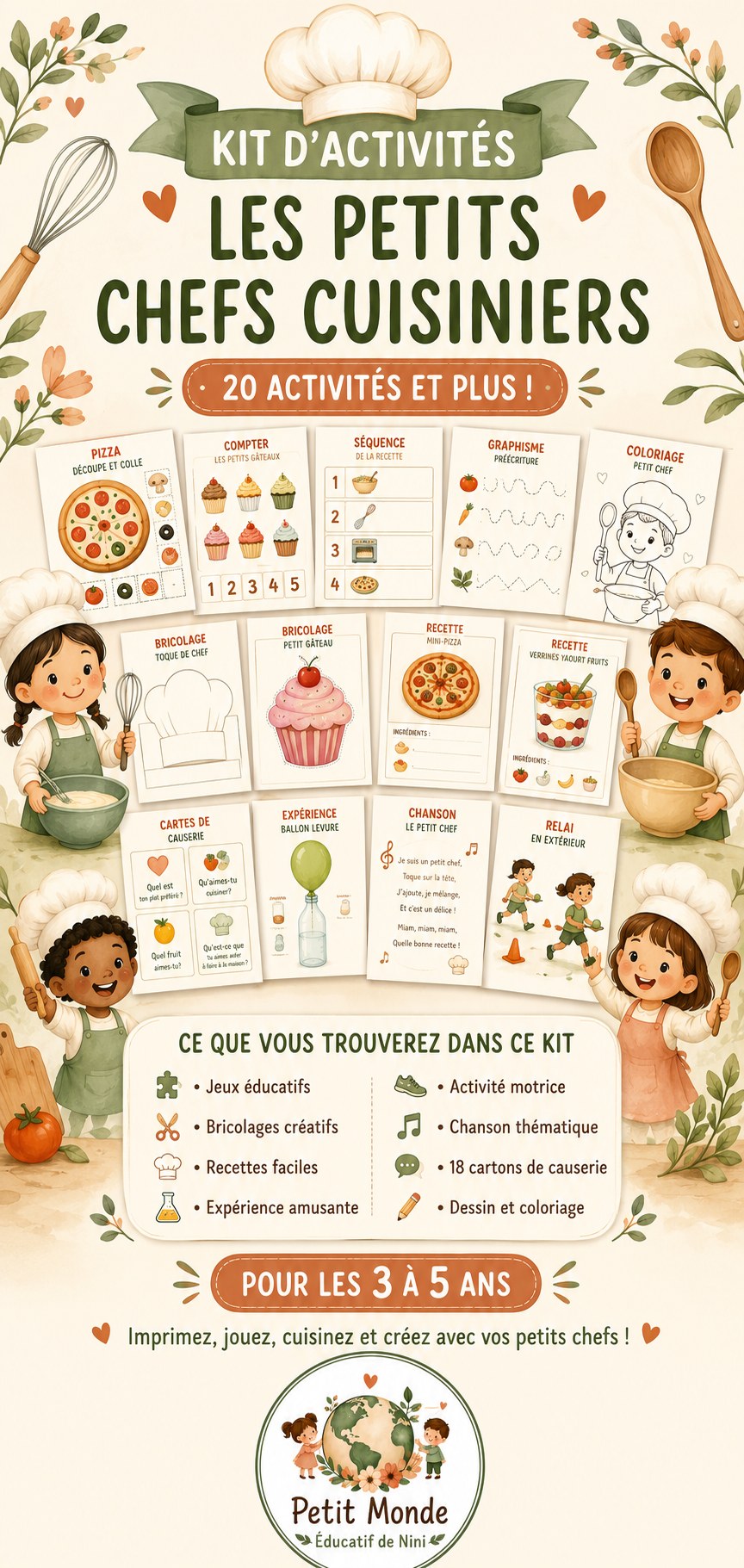 👩‍🍳 KIT D’ACTIVITÉS – LES PETITS CHEFS CUISINIERS 🍕🧁