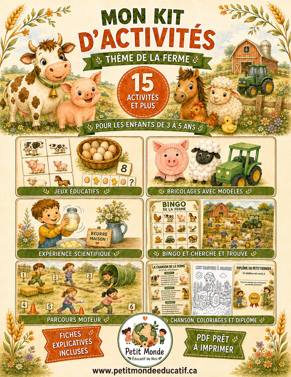 🐮 MON KIT D’ACTIVITÉS – THÈME DE LA FERME 🌾