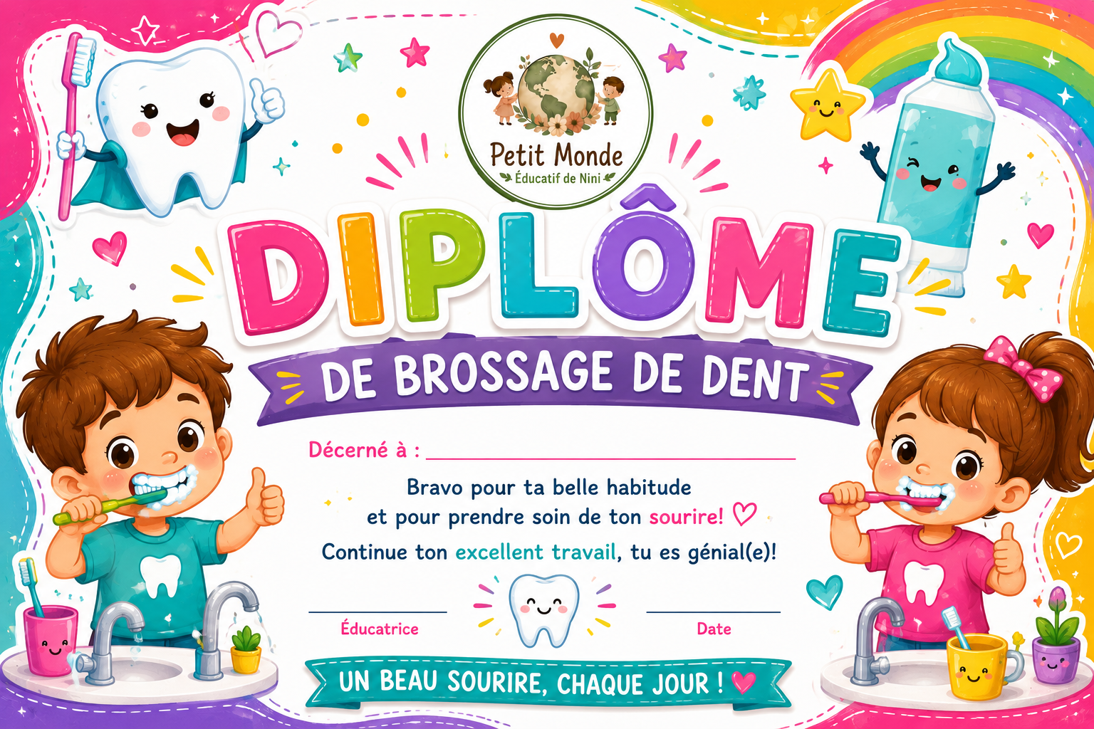Diplôme de brossage de dents 🦷🪥✨