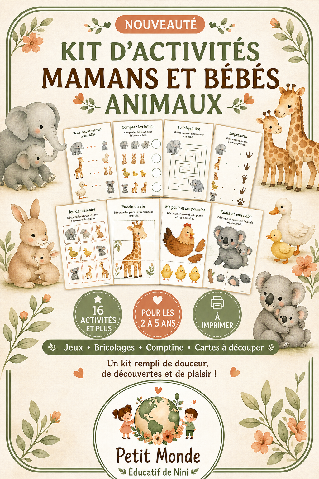 🐾 Kit d’activités – Mamans et bébés animaux 🐾