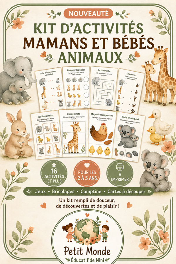 🐾 Kit d’activités – Mamans et bébés animaux 🐾