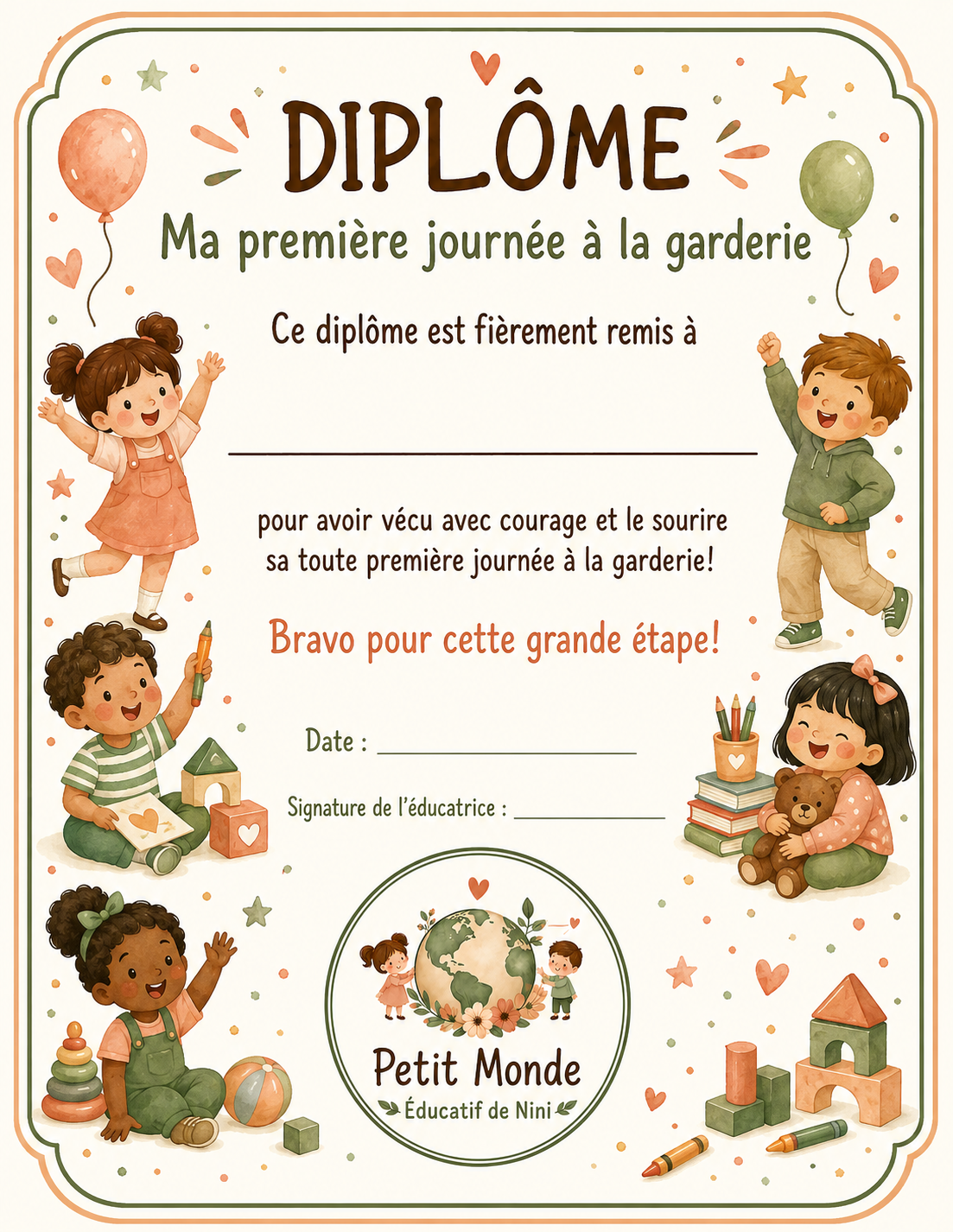 Diplôme – Ma première journée à la garderie 🎓🌟