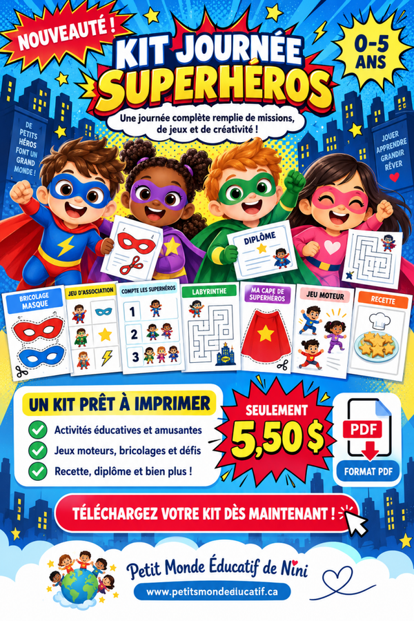 🦸 KIT JOURNÉE SUPERHÉROS – 0 À 5 ANS ⚡