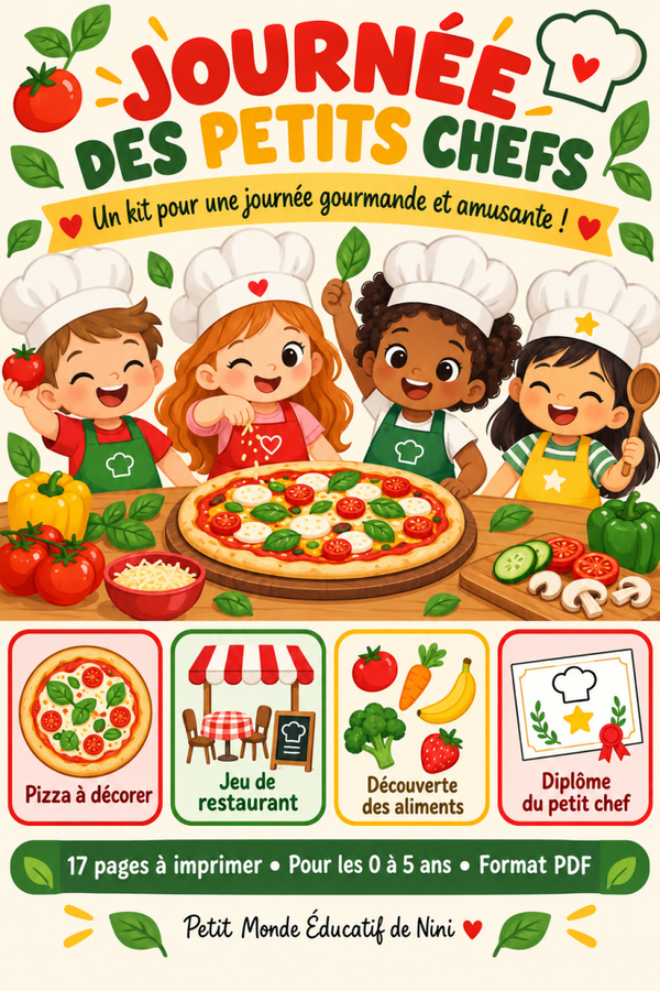 🍕 Journée des petits chefs — un kit prêt à imprimer pour les 0 à 5 ans ! 👩‍🍳👨‍🍳